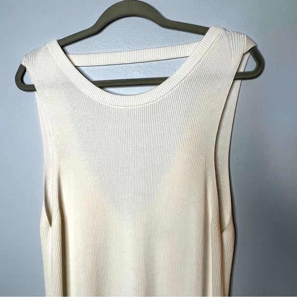 Gentle Fawn GF Sleeveless Sweater Dress Large Ivory Side Buttons V Back Ribbed - Picture 3 of 12